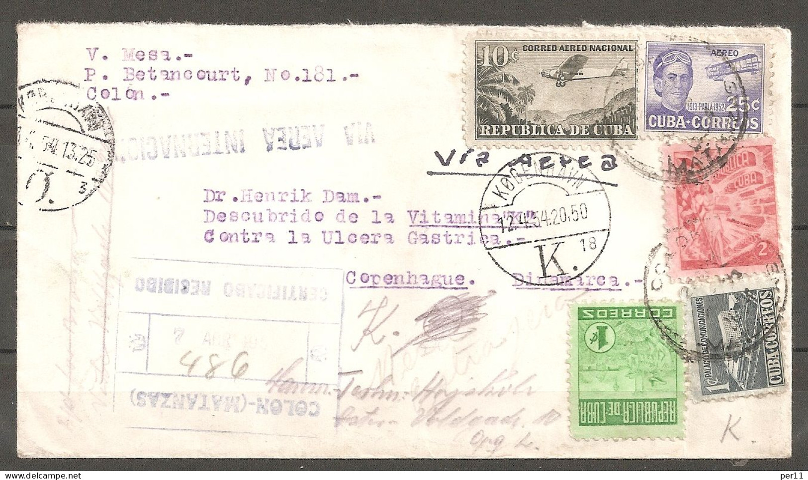 Nice Letter Send To Denmark 1954 Nobelprice Winner Henrik Dam .   (cub01) - Storia Postale