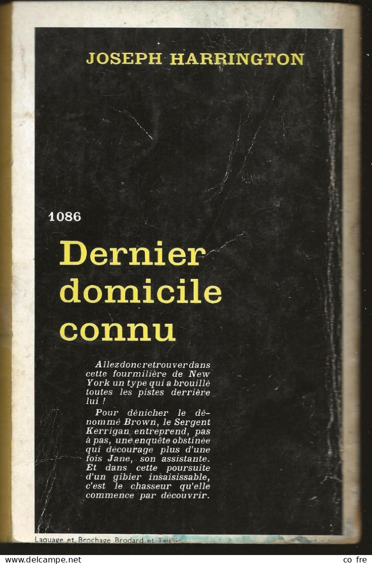 SÉRIE NOIRE, N°1086: "Dernier Domicile Connu" Joseph Harrington, 1ère édition Française 1966 (voir Description) - Série Noire