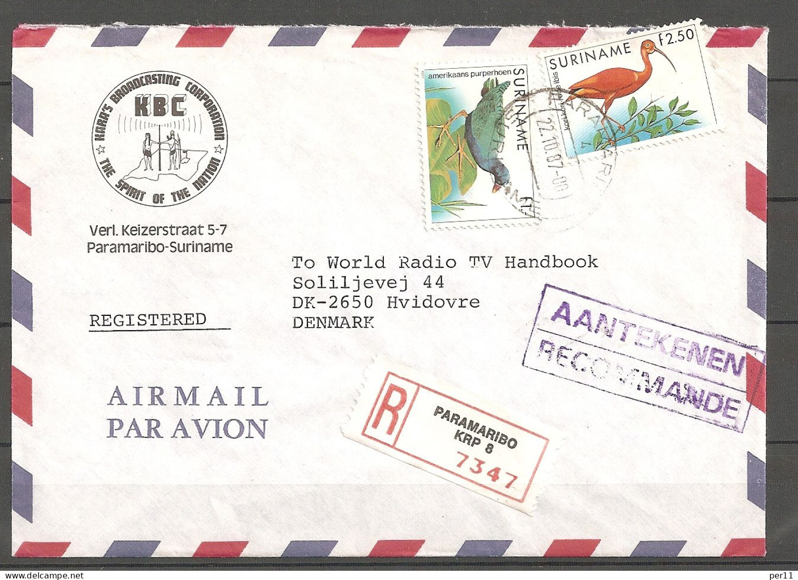 Surinam 1987 Registered Letter   With Birds    (sur01) - Surinam