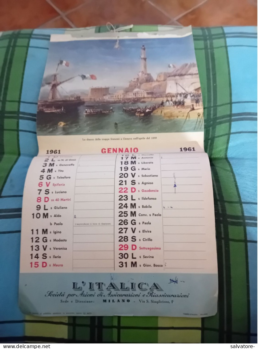 CALENDARIO  L'ITALICA- SOCIETÀ PER AZIONI DI ASSICURAZIONI E RIASSICURAZIONI 1961 - Tamaño Grande : 1941-60