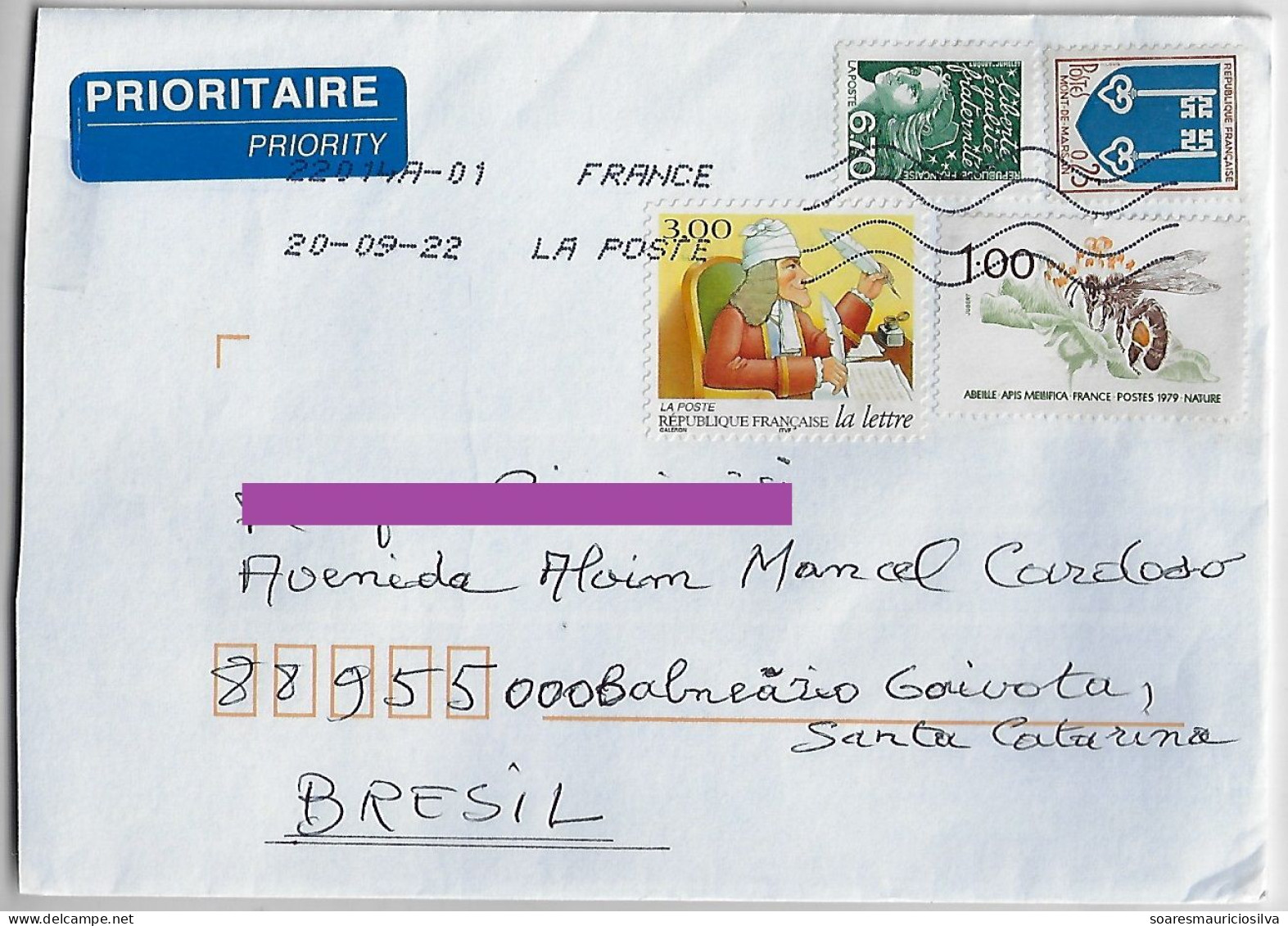 France 2022 Priority Cover Sent From Ormancey To Balneário Gaivota Brazil 4 Different Stamp - Cartas & Documentos