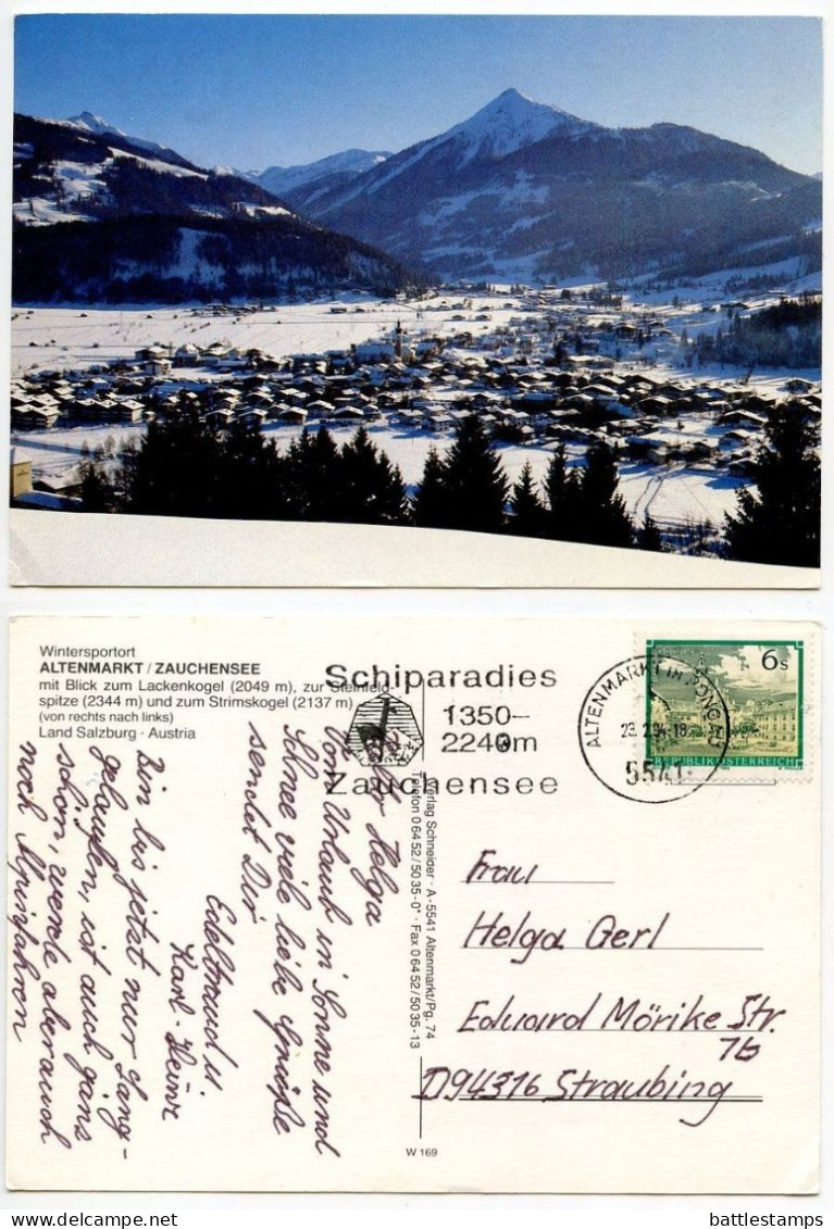 Austria 1994 Postcard Altenmarkt / Zauchensee - Panoramic View; 6s. Stift Rein-Hohenfurth Stamp; Slogan Cancel - Altenmarkt Im Pongau