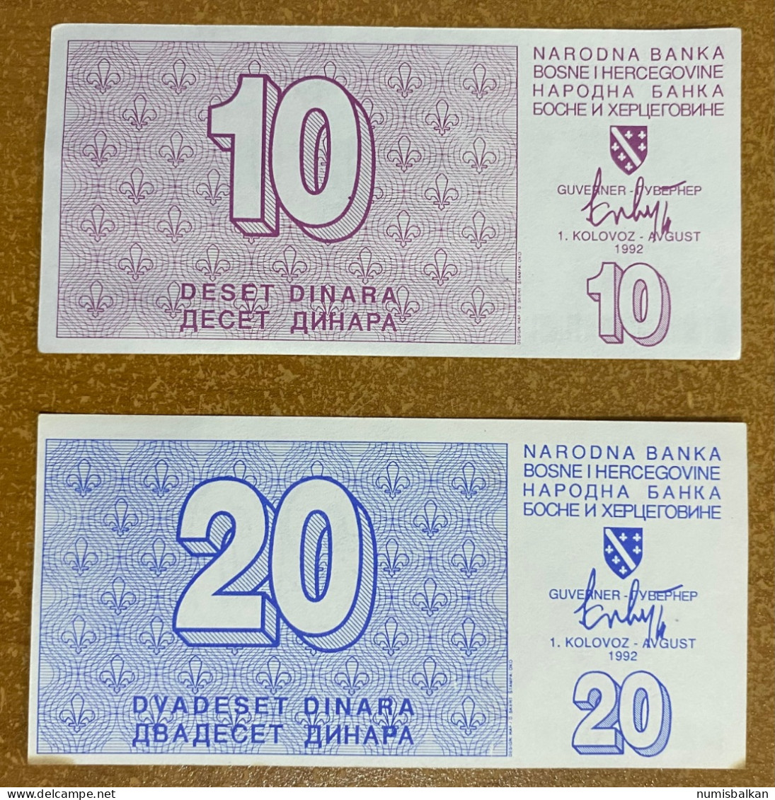 Bosnia, 10 And 20 Dinara 1992, Pick-21, 22, XF - Bosnia And Herzegovina