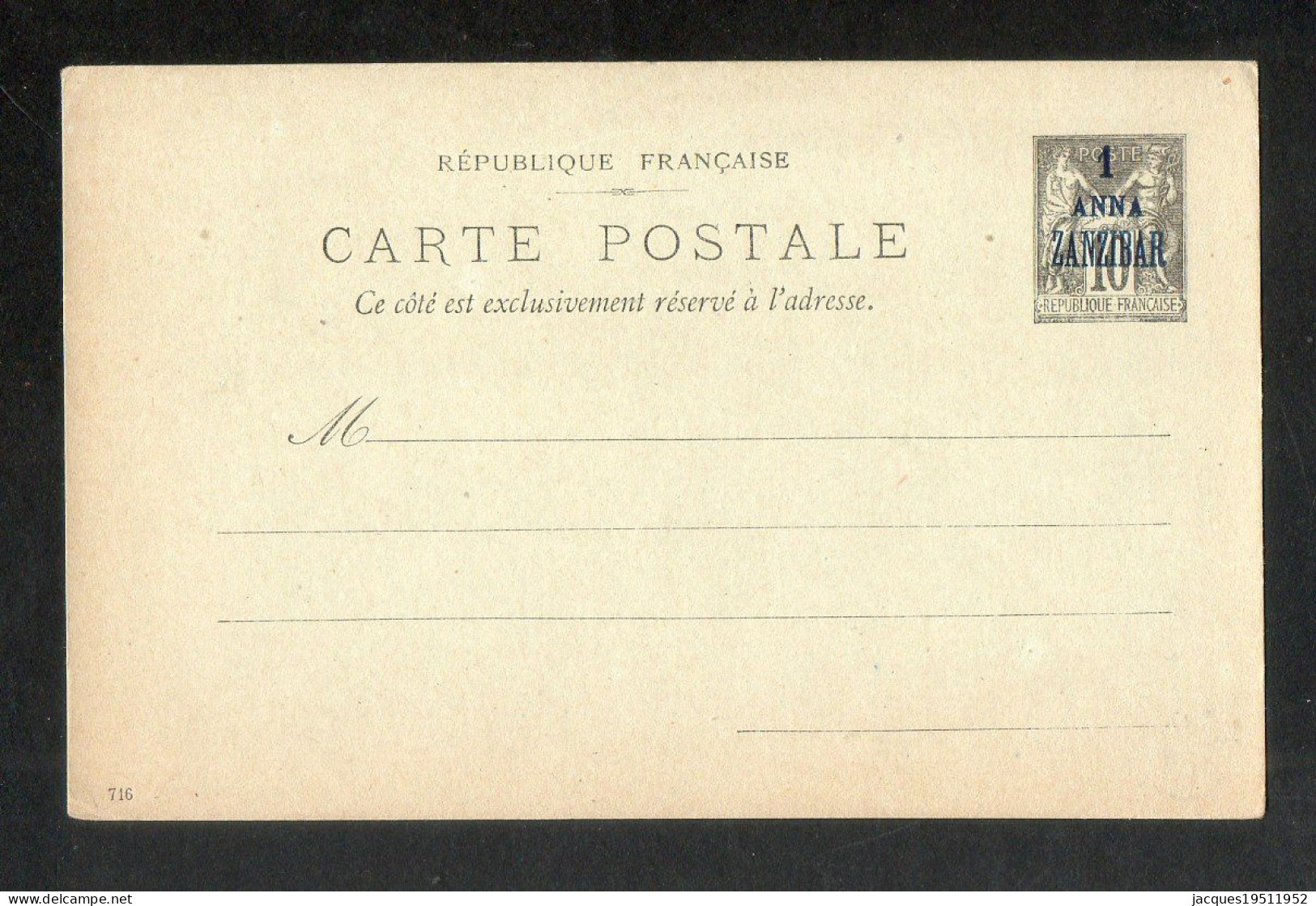 CM 72 - Zanzibar - Entier- Carte Postale - 1anna / 10c Noir Type Sage - Neufs