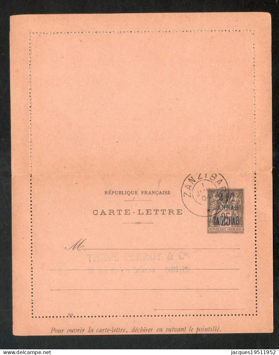 CM 73 - Zanzibar - Entier- Carte Lettre- 2 1/2 Anna / 10c Noir Type Sage - Oblitérés