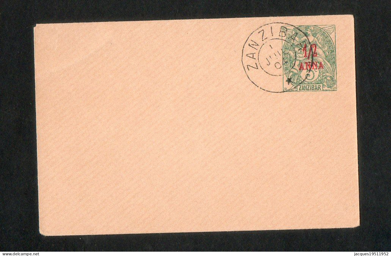 CM 74 - Zanzibar - Entier- Enveloppe - 1/2 Anna / 5c Vert Type Blanc - Oblitérés