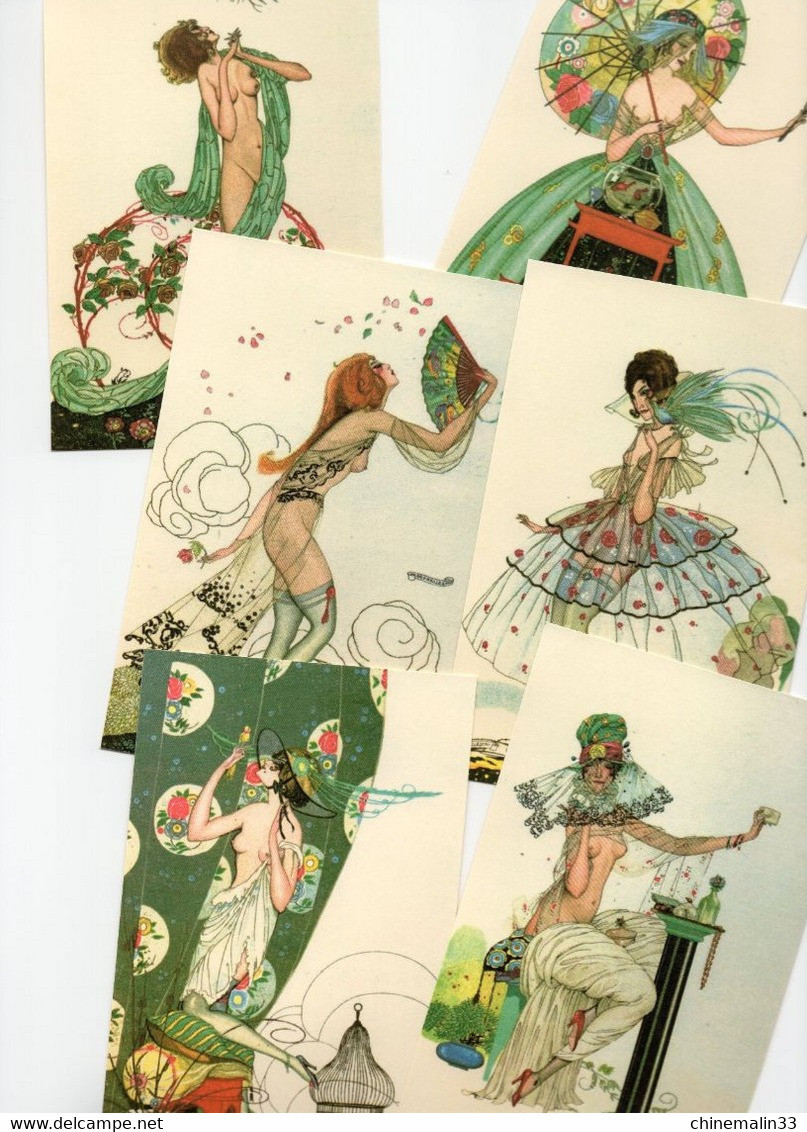 SERIE DE 6 CARTES FEMMES PAR BRUNELLESCHI TRÉS BELLE ANIMATION REIMPRESSION DE CARTES ANCIENNES 9X14 - Brunelleschi