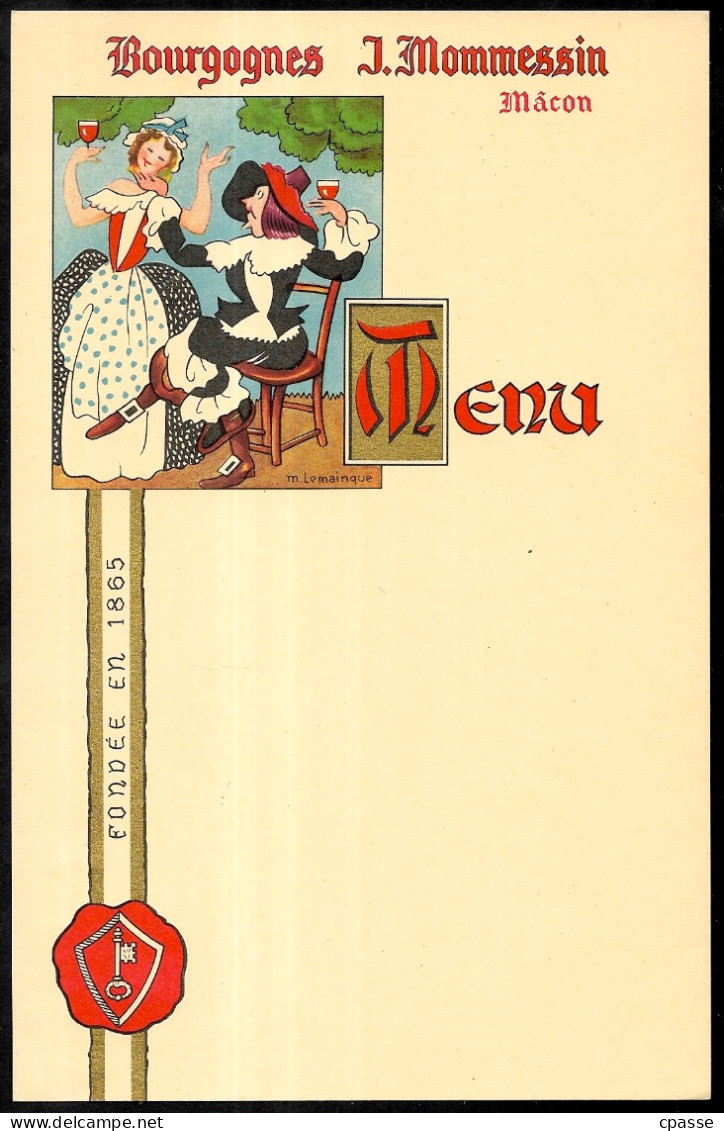Top MENU Illustré Publicitaire "Bourgognes J. MOMMESSIN - Macon" 71 - Menus
