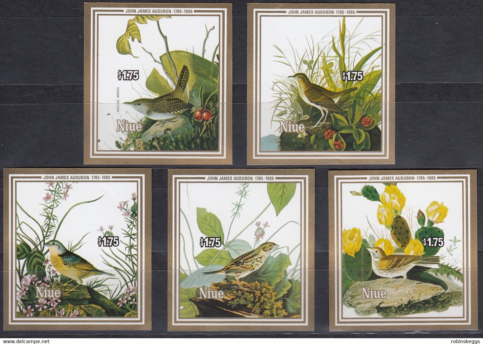 NIUE 1985 Audubon Birth Bicentenary, IMPERFORATE Set Of 5 M/S's MNH - Moineaux