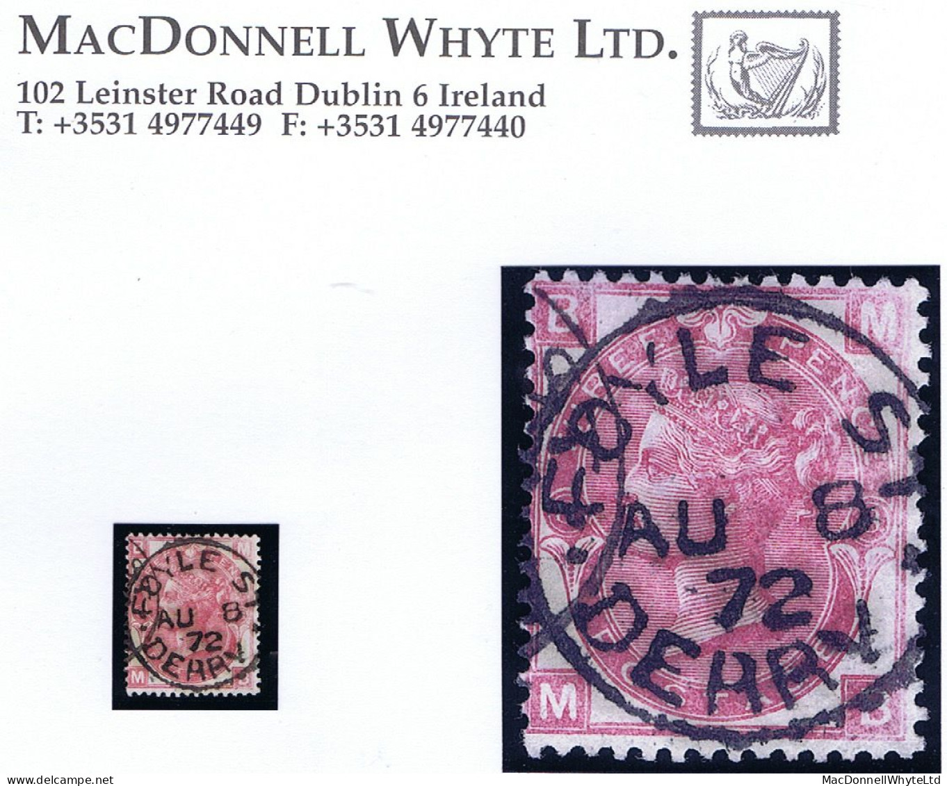 Ireland Derry 1872 Q Victoria 3d Rose Plate 8 MB, Central FOYLE ST DERRY AU 8 72 Cds - Other & Unclassified