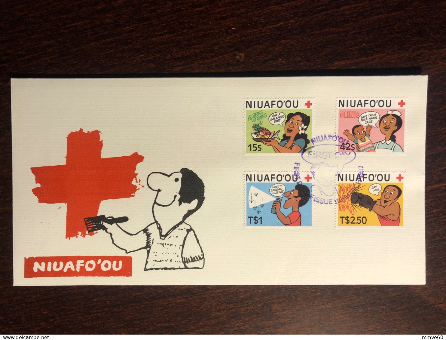 NIUAFO’OU TONGA FDC COVER 1987 YEAR RED CROSS HEALTH MEDICINE STAMPS - Tonga (1970-...)