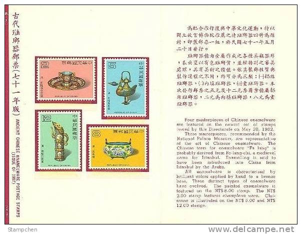 Folder 1982 Ancient Chinese Art Treasures Stamps - Enamel Cloisonne Teapot Bird - Porcelana