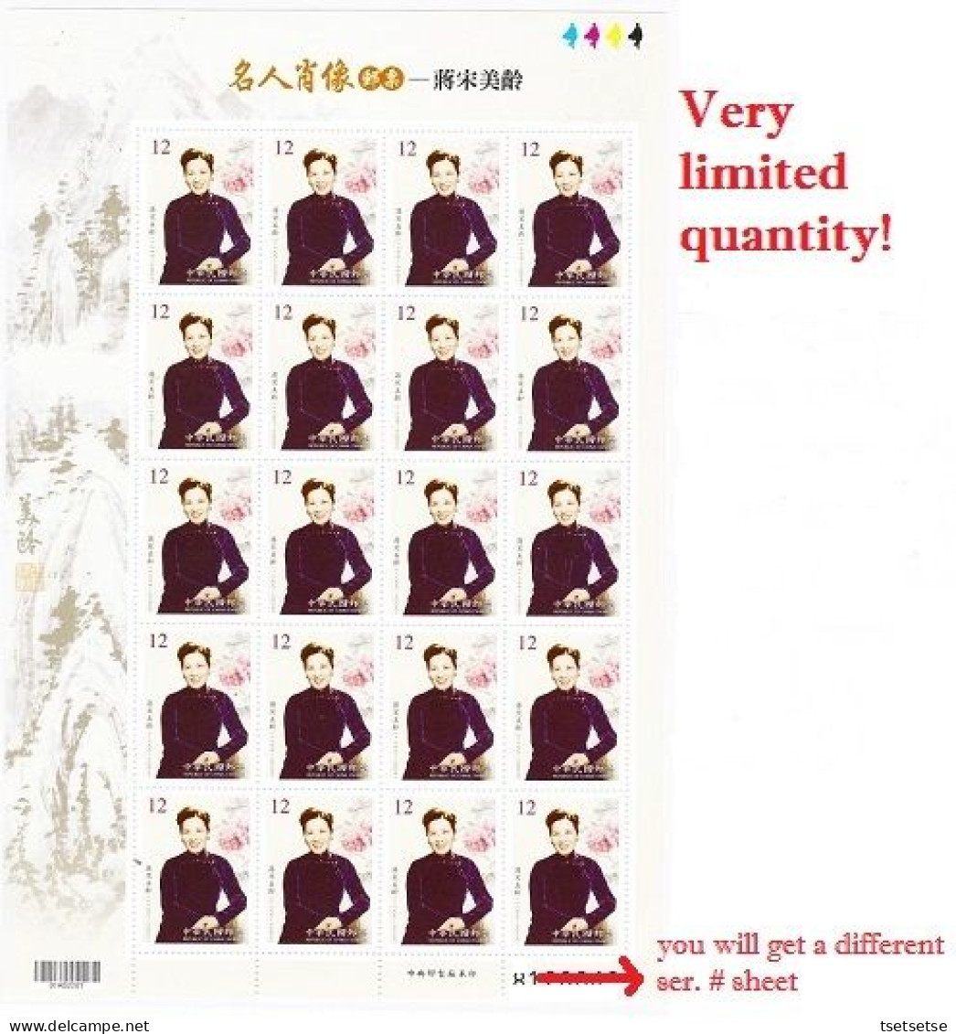 $200+ Value! Taiwan 2013 Chiang Soong Mayling Portrait Postage Stamps Full Sheet 蔣宋美齡 小版張 (20 Stamps) - Blokken & Velletjes