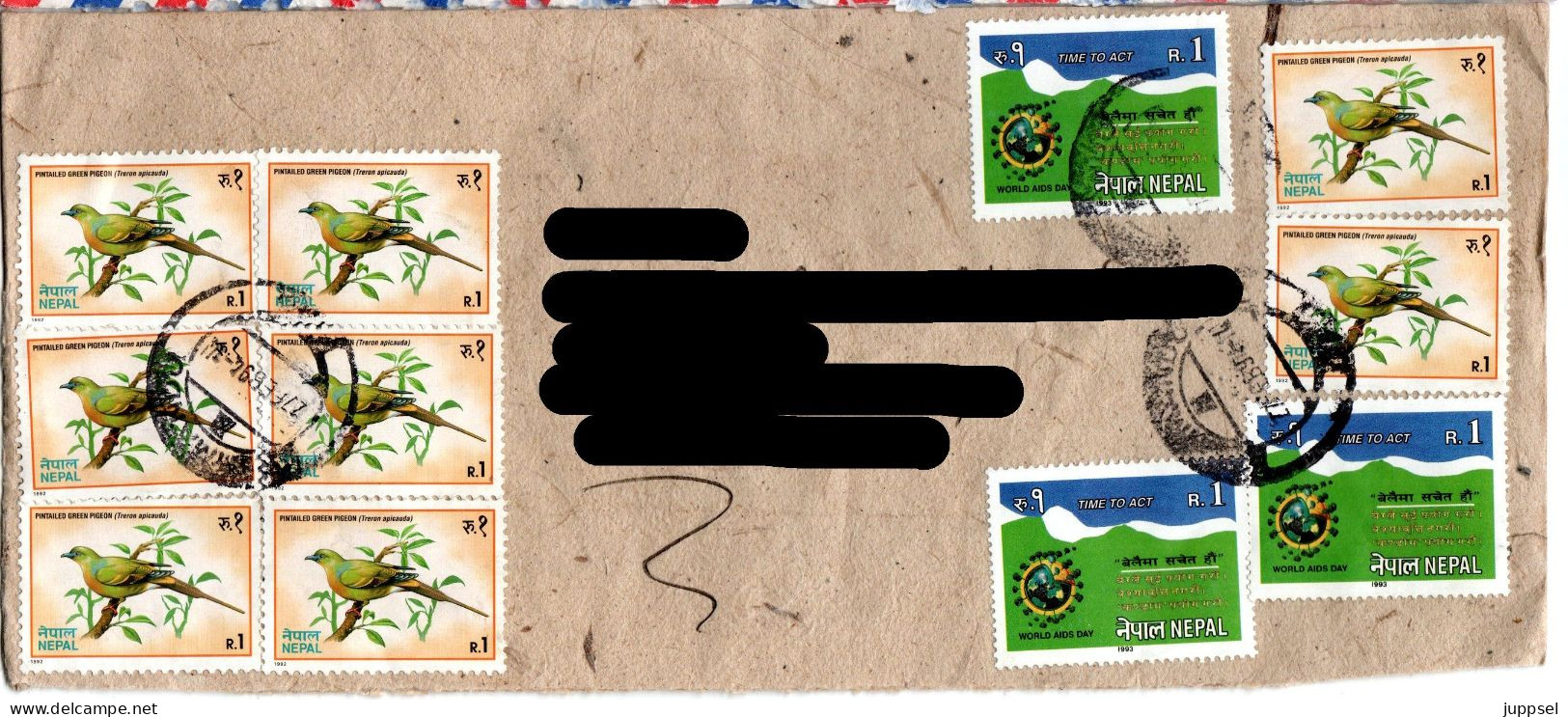 NEPAL, Letter,  Bird,  Pintailed Green Pigeons  /   Lettre, Oiseau, Pigeons Verts - Pigeons & Columbiformes