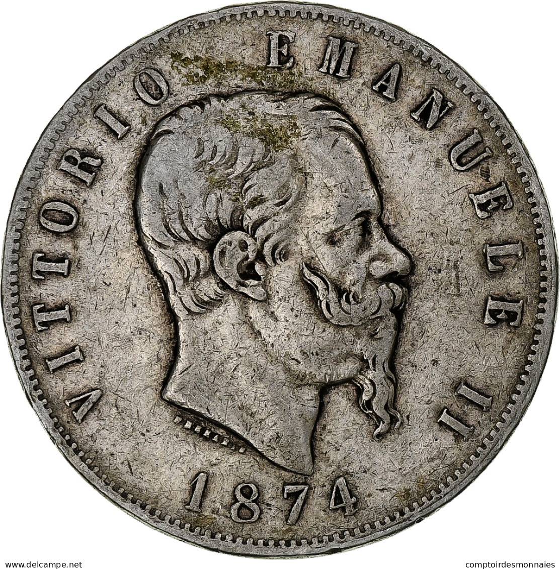 Italie, Vittorio Emanuele II, 5 Lire, 1874, Milan, Argent, TTB, KM:8.3 - 1861-1878 : Victor Emmanuel II.