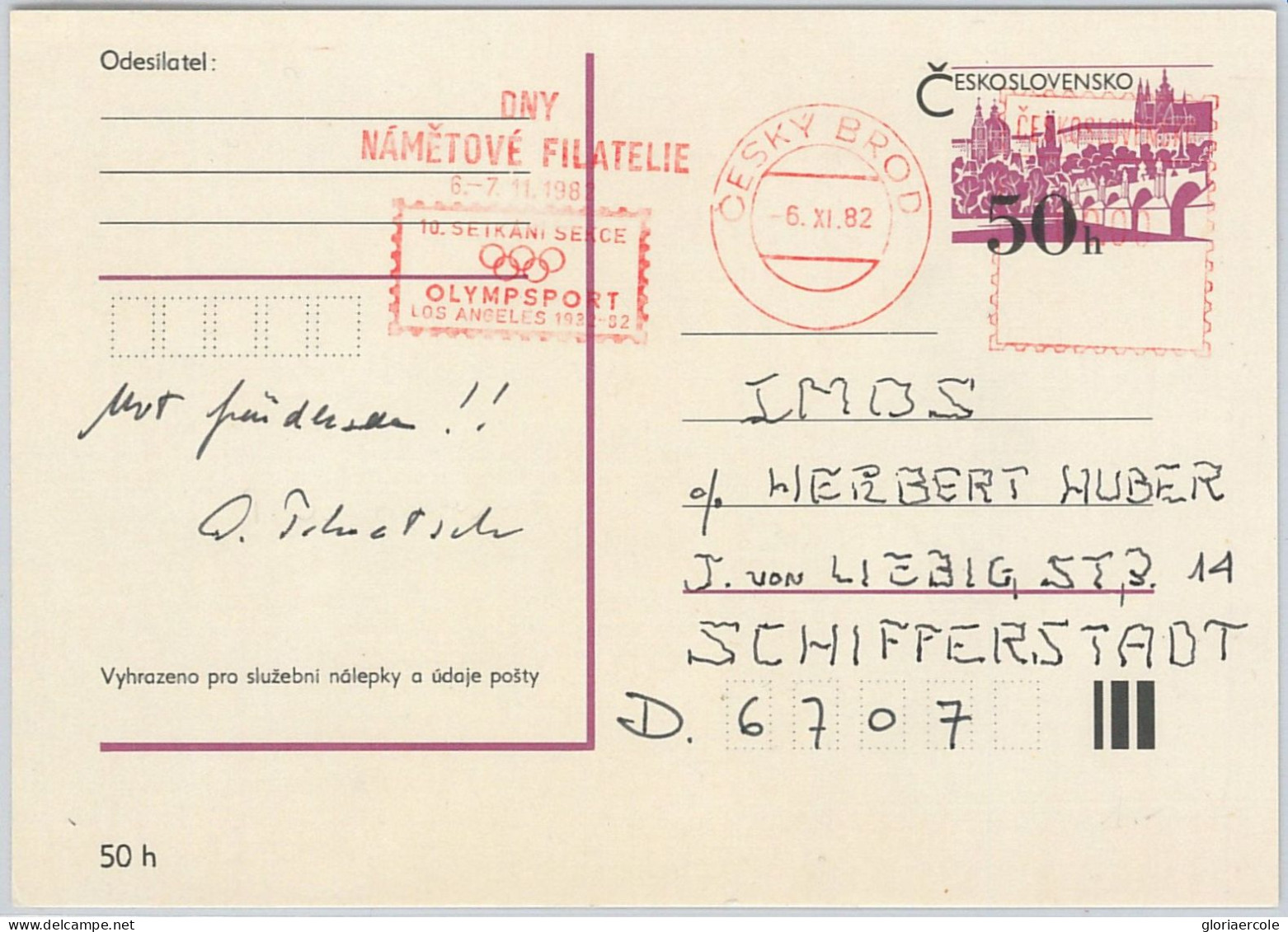 51146 - CZECHOSLOVAKIA  - POSTAL HISTORY - 1982  Olympics Postmark On Stationery - Estate 1932: Los Angeles