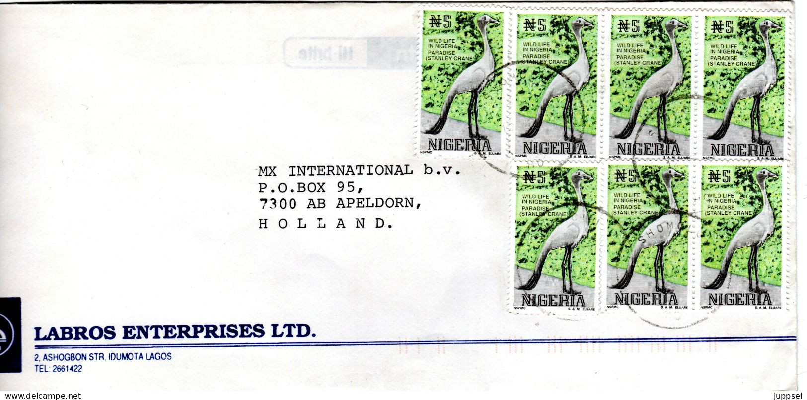 NIGERIA, Letter, Stanley Cranes   /   Lettre, Grues - Aves Gruiformes (Grullas)