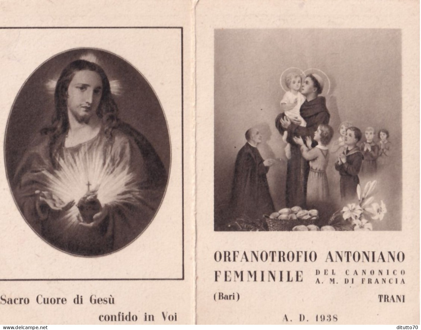 Calendarietto - Orfanotrofio Antoniano Femminile - Trani - Bari - Anno 1938 - Petit Format : 1921-40