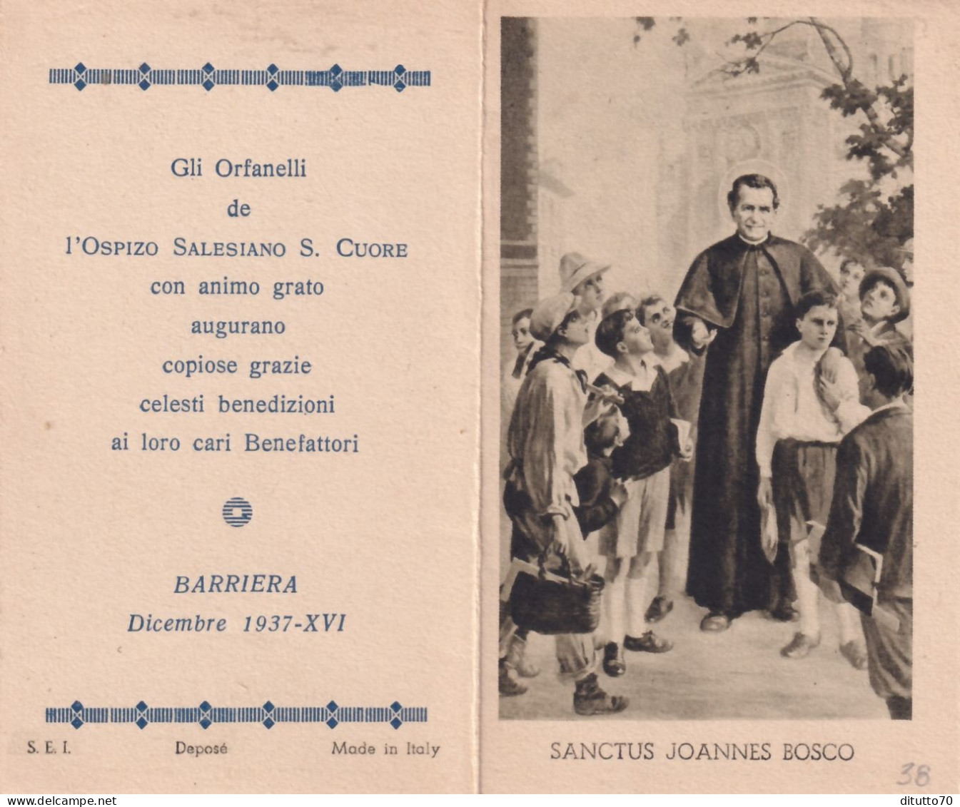 Calendarietto - Ospizio Salesiano S.cuore - Barriera Santctus Joannes Bosco - Anno 1938 - Formato Piccolo : 1921-40