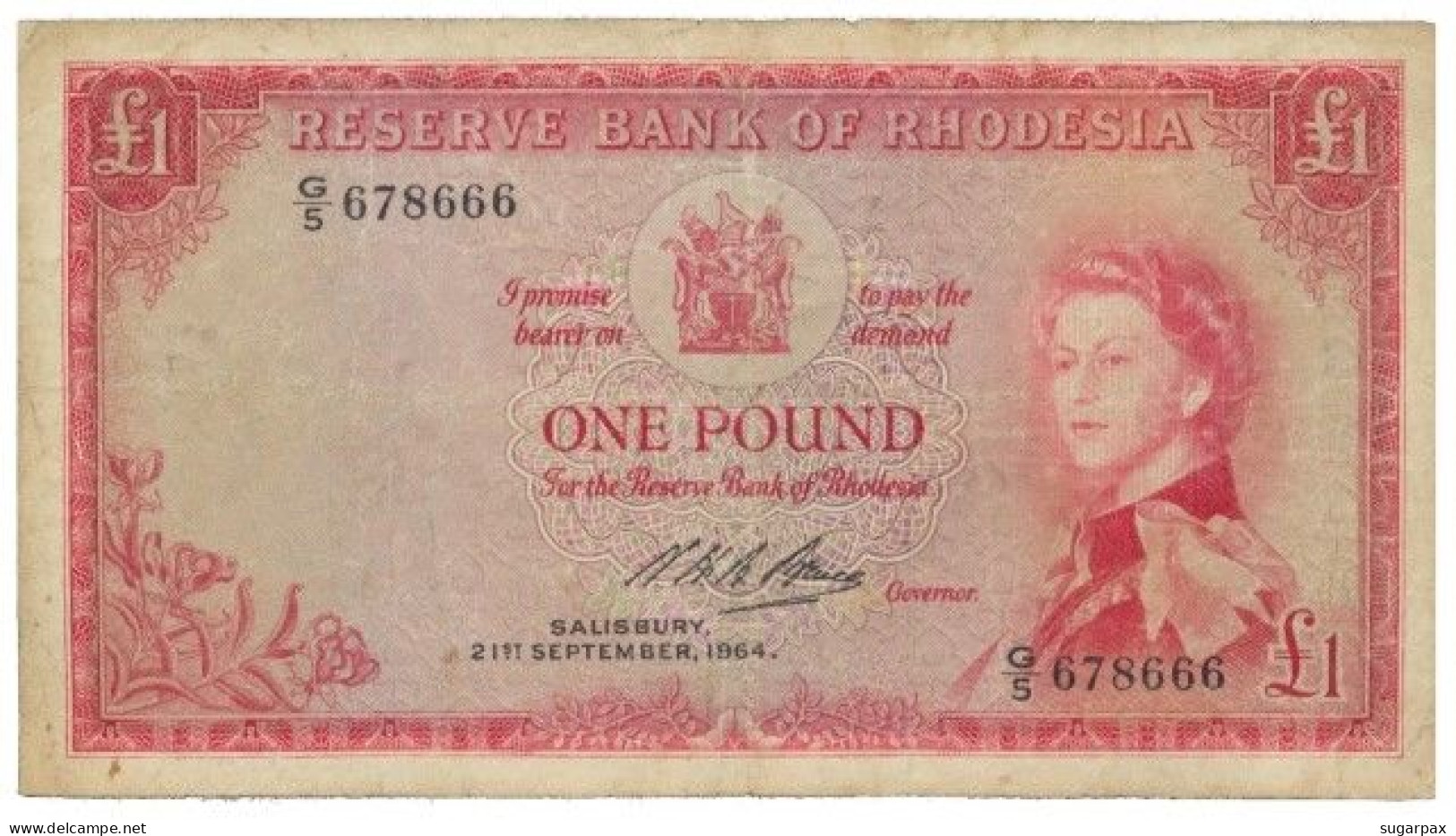 RHODESIA - 1 Pound - 21.09.1964 - Pick 25 - RRRRRRRRRR - Queen Elizabeth II - Rhodesia
