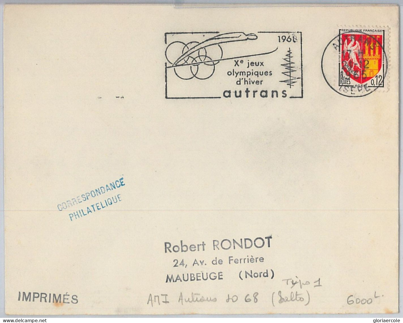51156 - FRANCE - POSTAL HISTORY - 1968 Winter Olympic Postmark On Cover - Invierno 1968: Grenoble