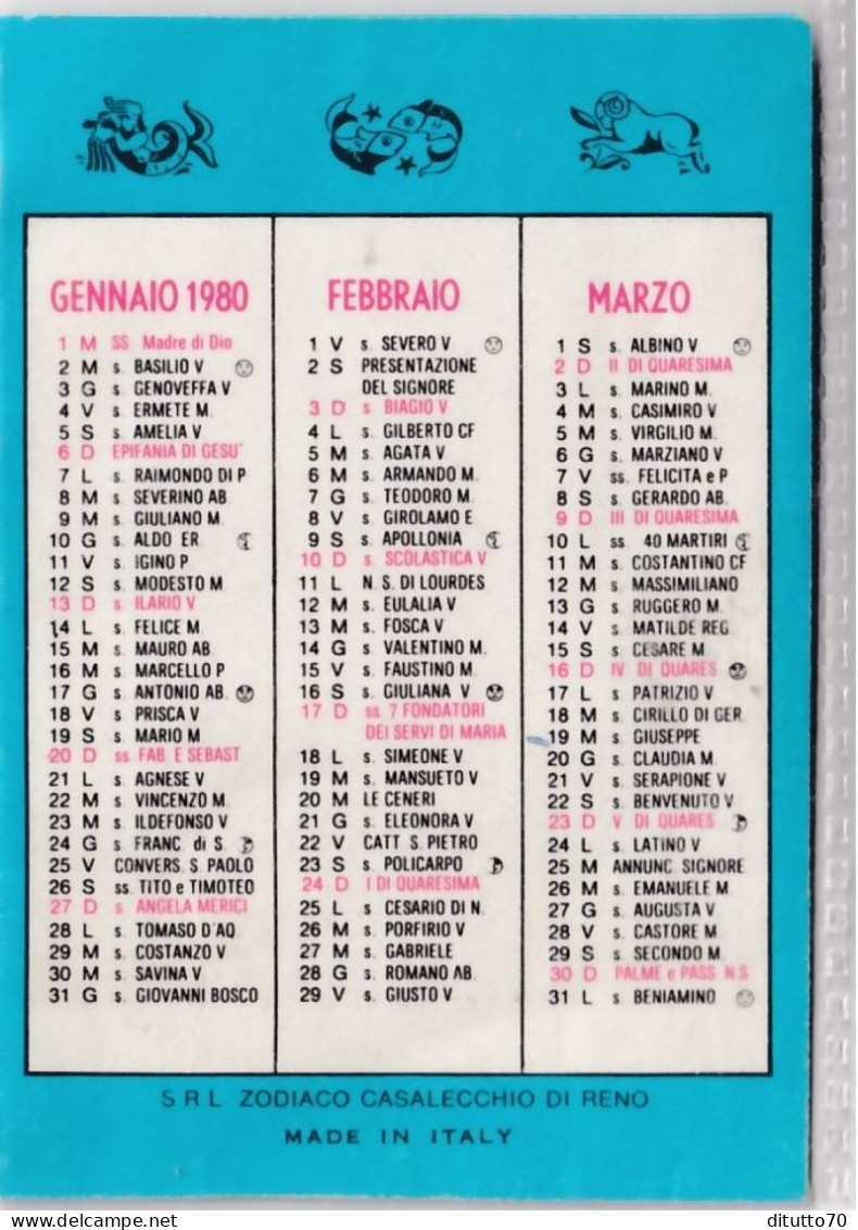 Calendarietto - S.r.l. Zodiaco Casalecchio Di Reno - Anno 1980 - Petit Format : 1971-80