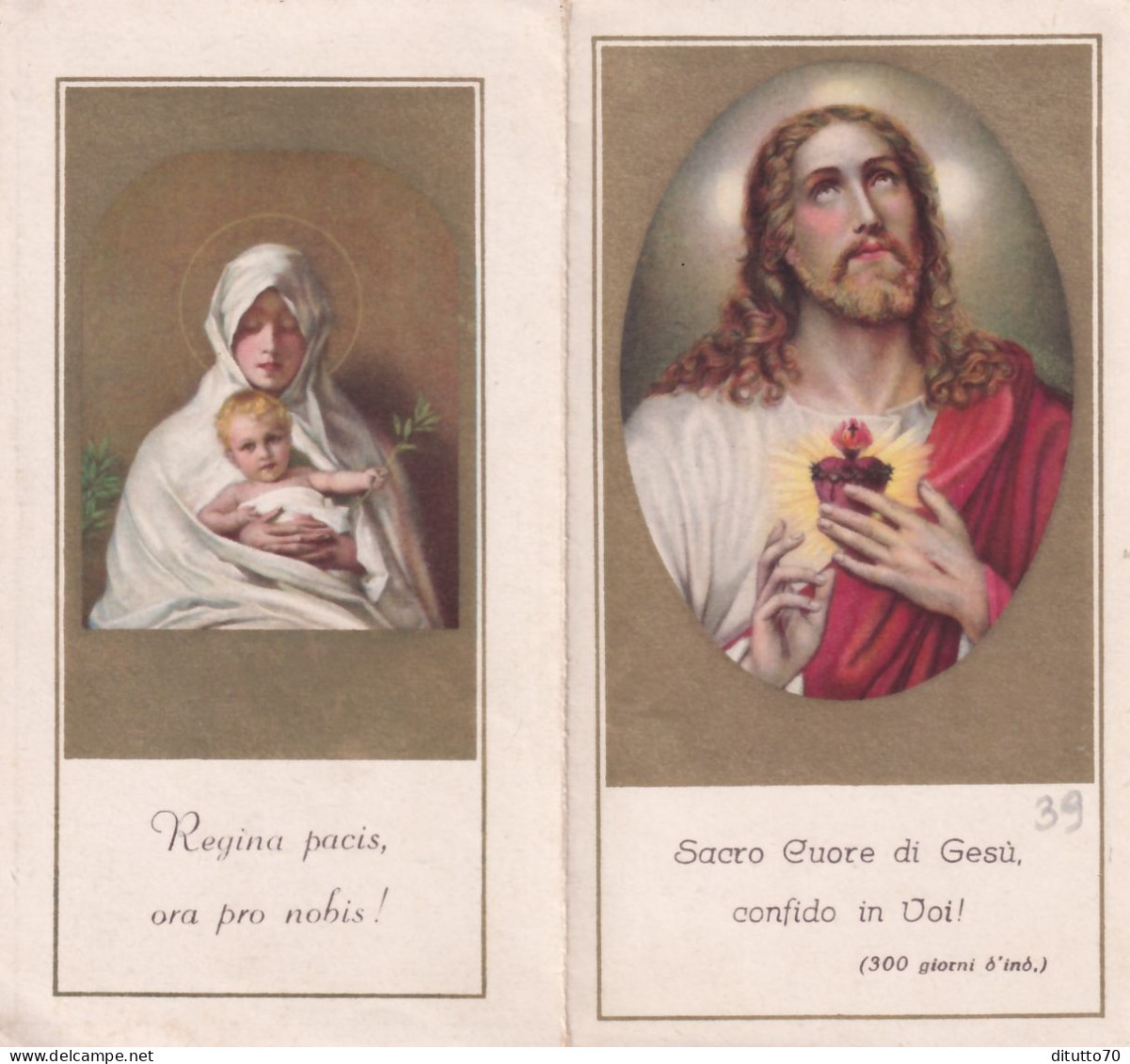 Calendarietto - Sacro Cuore Di Gesù - Regina Pacis - Anno 1939 - Tamaño Pequeño : 1921-40