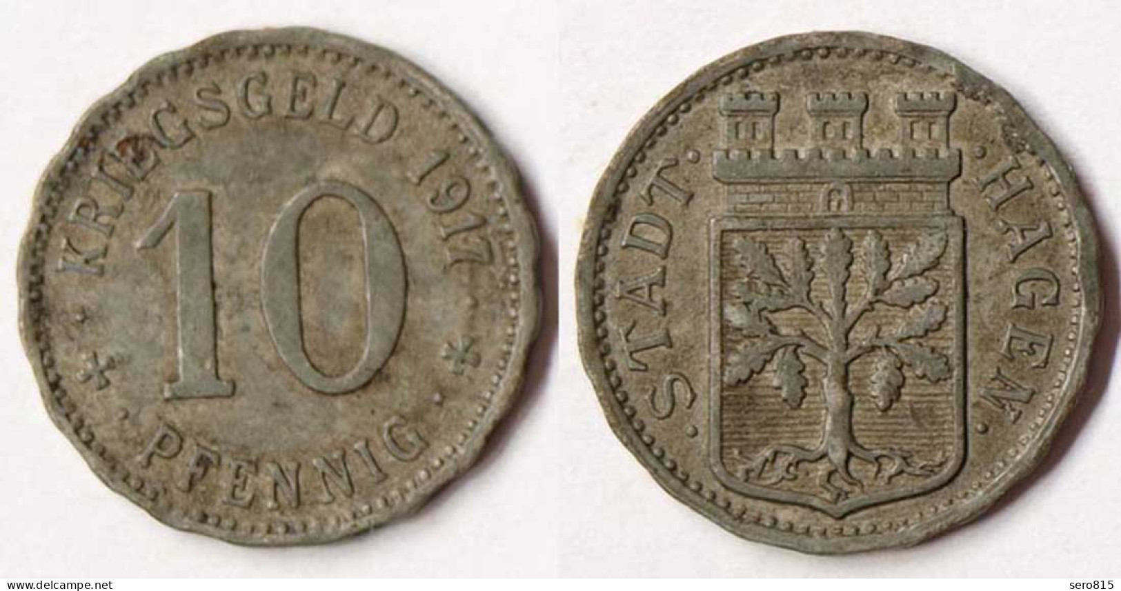 Germany - Hagen City 10 Pfennig 1917 Notgeld War Money Zinc  (r1095 - Autres & Non Classés
