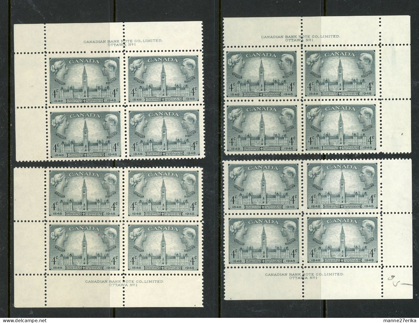 Canada MNH PB's 1948 Responsible Government - Neufs