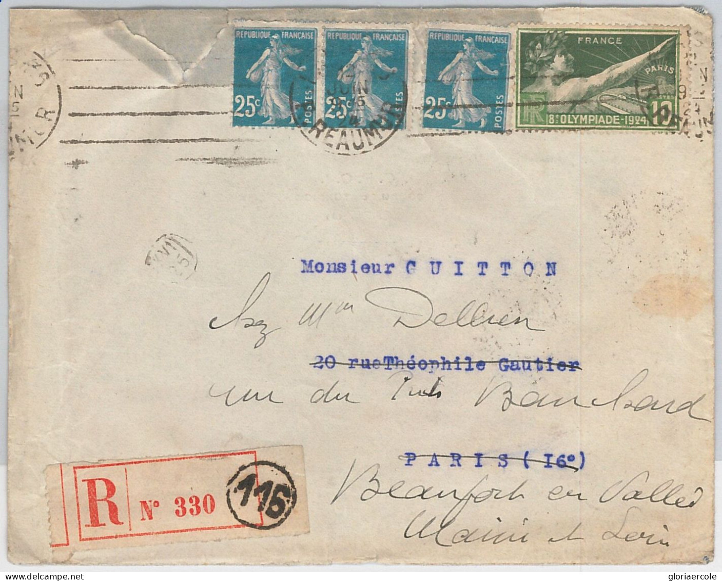 51234 - FRANCE - POSTAL HISTORY - 1924 Olympic Stamp On Cover Used DURING GAMES - Zomer 1924: Parijs