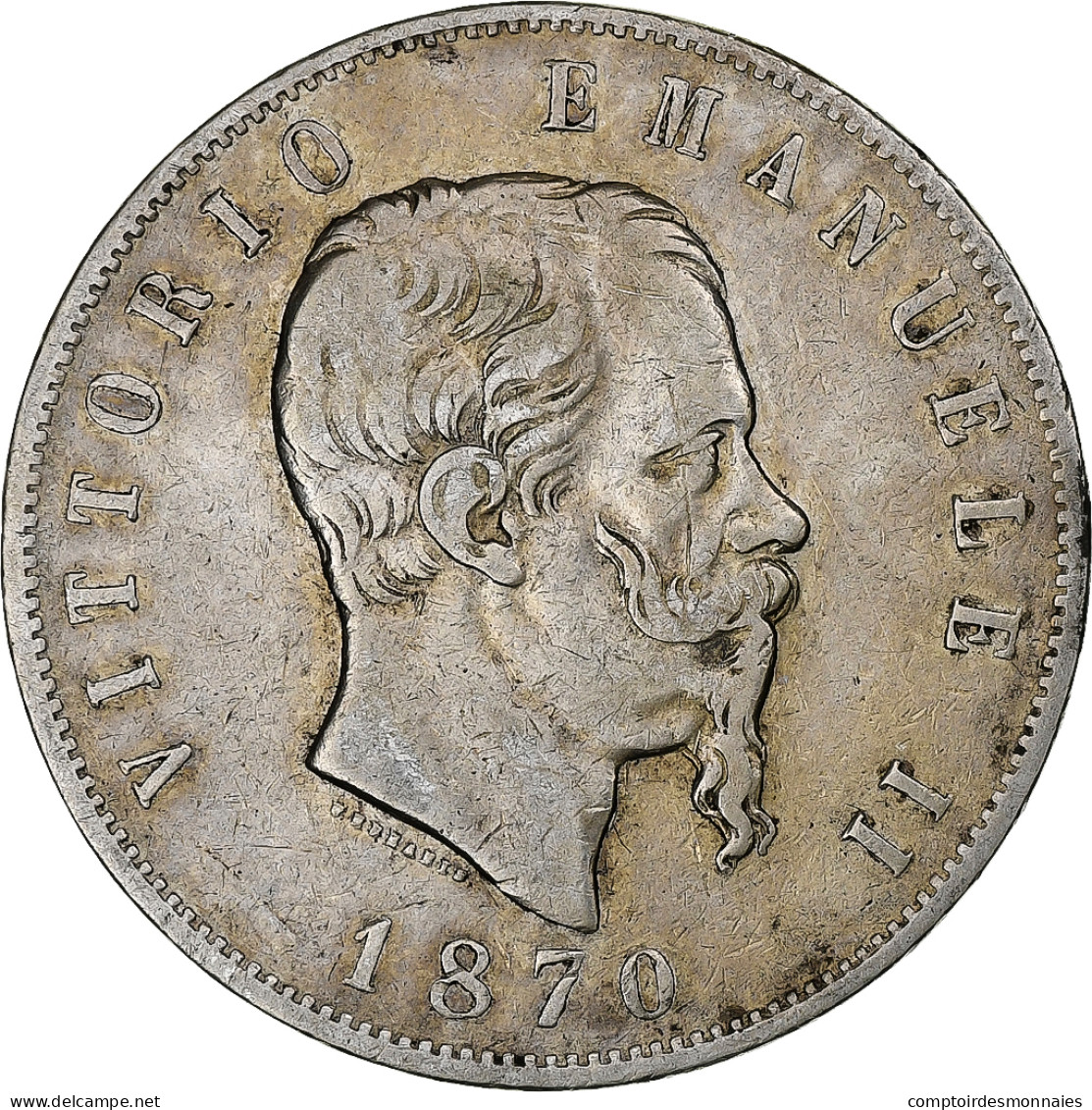 Italie, Vittorio Emanuele II, 5 Lire, 1870, Milan, Argent, TB+, KM:8.3 - 1861-1878 : Victor Emmanuel II