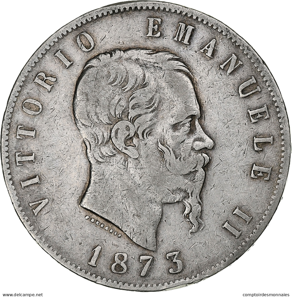 Italie, Vittorio Emanuele II, 5 Lire, 1873, Milan, Argent, TB+, KM:8.3 - 1861-1878 : Victor Emmanuel II.