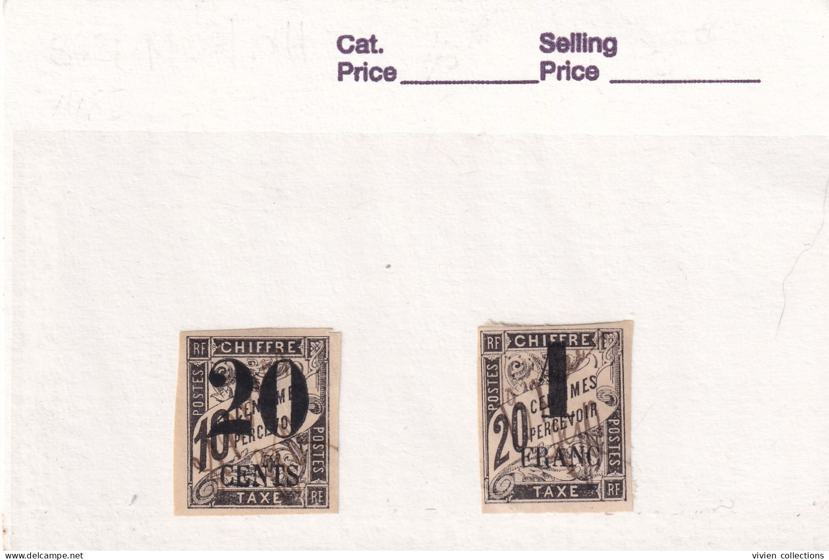 France Colonie Cochinchine Timbres De Greffe 20 Centimes Et 1 Franc Sur 10 Et 20 Centimes Taxe - Usados