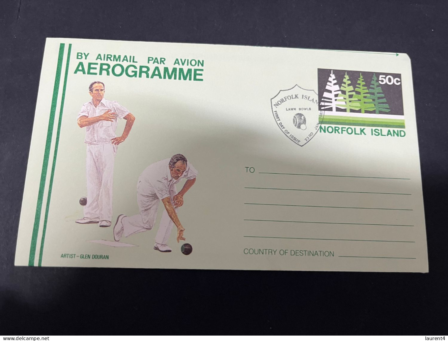 15-2-2024 (4 X 19) Norfolk Island FDC 1987 - Aerogramme Bowling - Norfolk Island