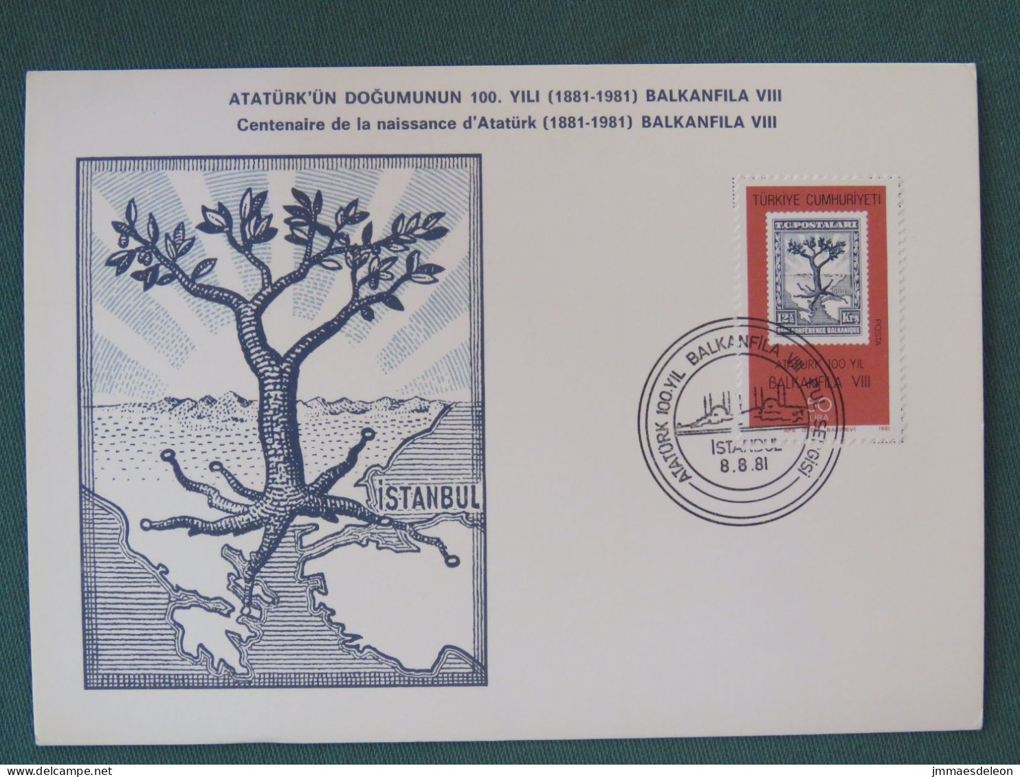 Turkey 1981 FDC Card Stamp On Stamp Ataturk Tree Map - Covers & Documents