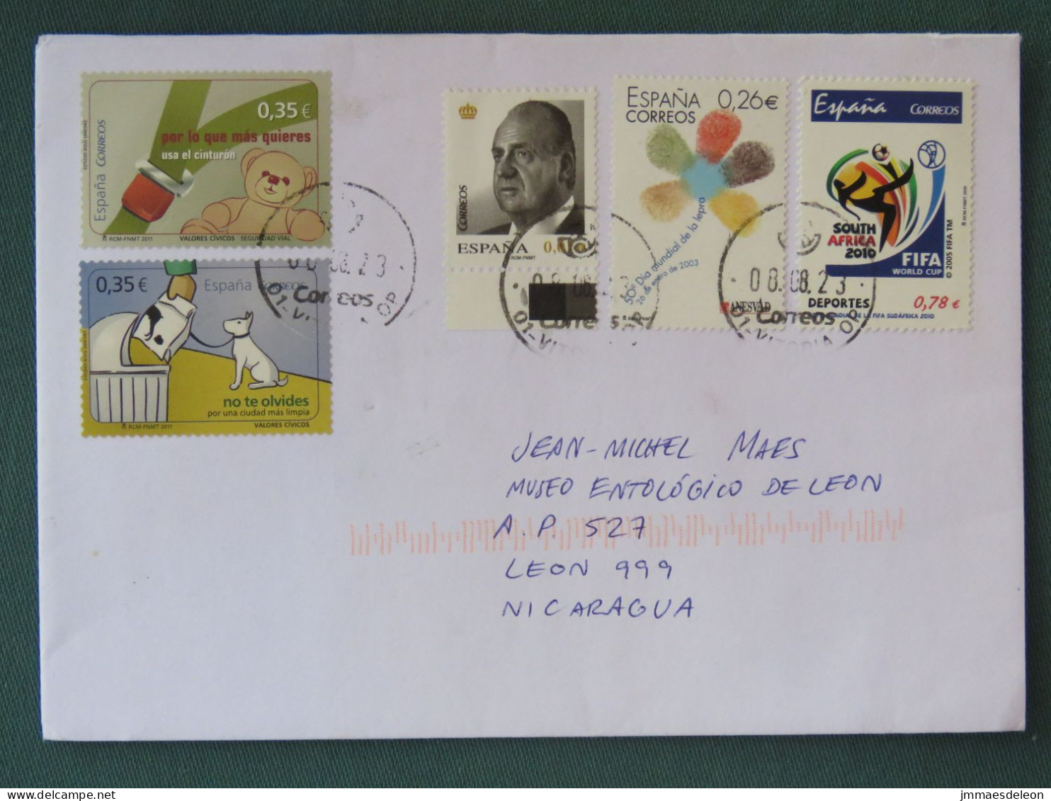 Spain 2023 Cover To Nicaragua - Football - Road Safety - Dog Poop - Lettres & Documents