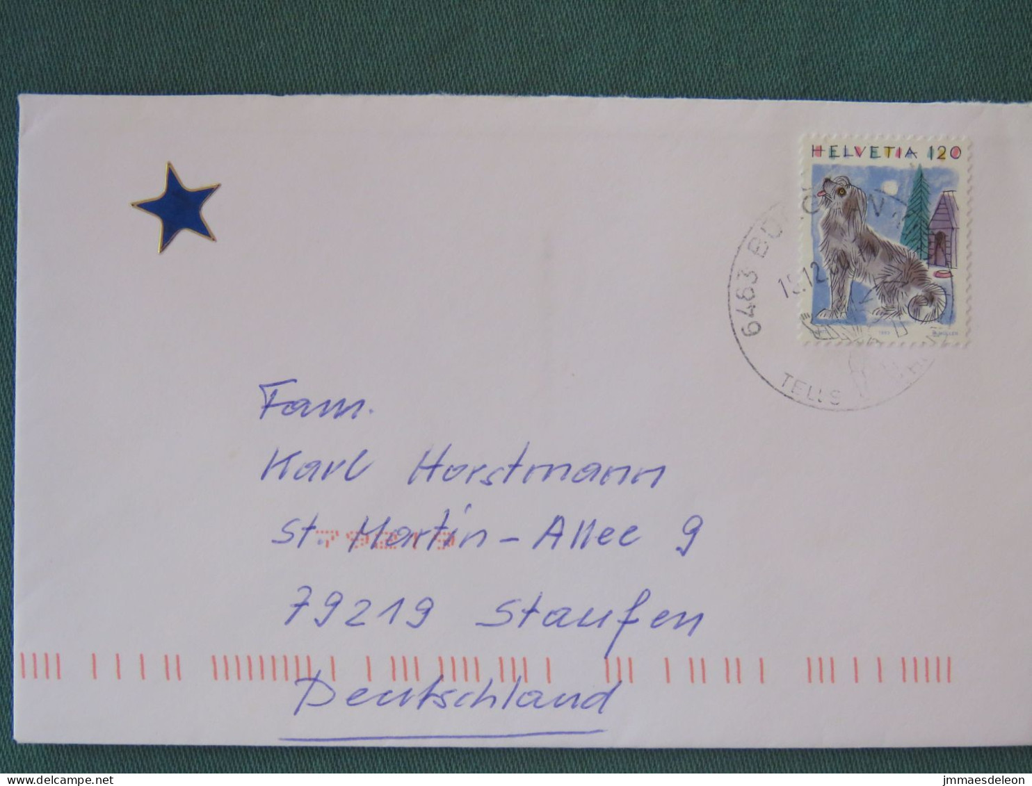 Switzerland 1993 Cover To Germany - Dog - Cartas & Documentos