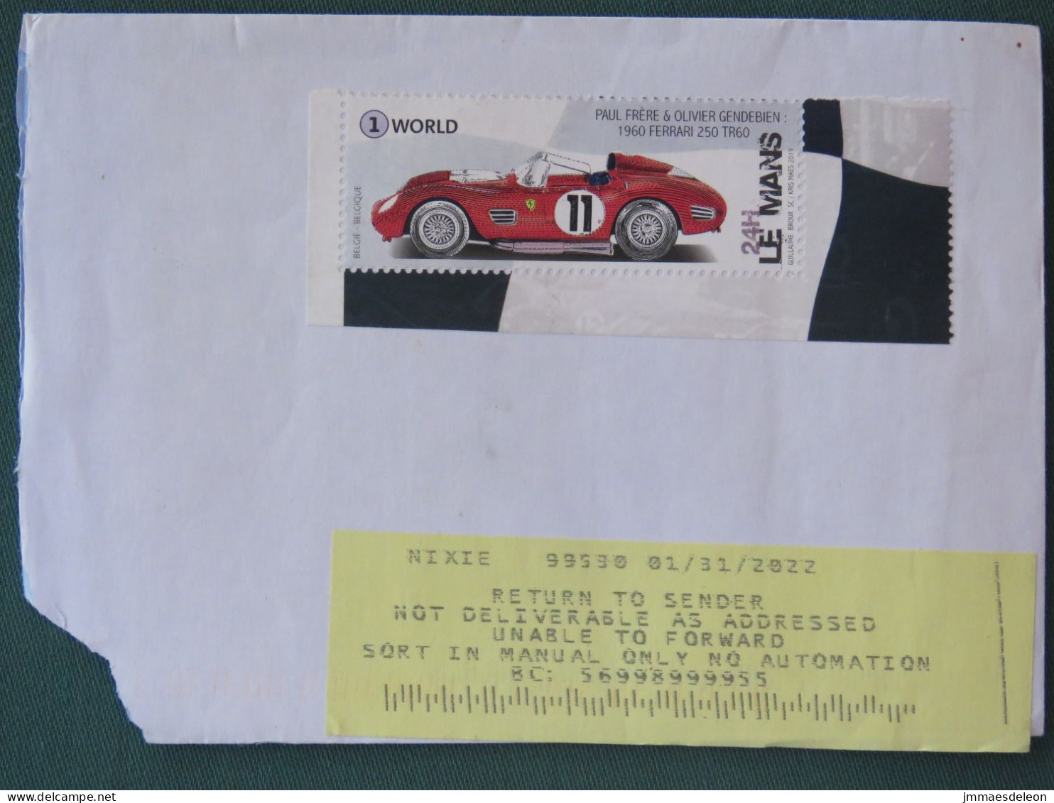 Belgium 2022 Cover Leuven To Alaska - Returnd - Race Car Ferrari - Storia Postale