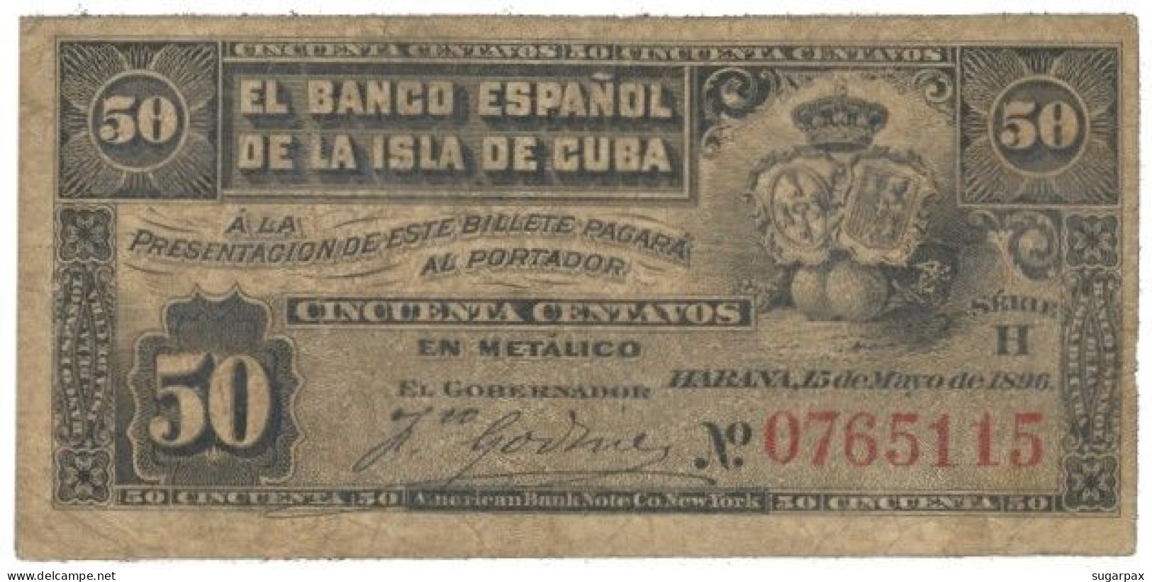 CUBA - 50 Centavos - 15.05.1896 - Pick: 46.a - El Banco Español De La Isla De Cuba - Cuba