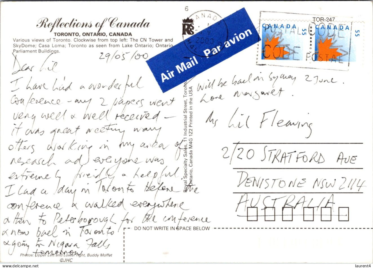 15-2-2024 (4 X 20) Canada - Toronto (posted To Australia 2000) - Toronto
