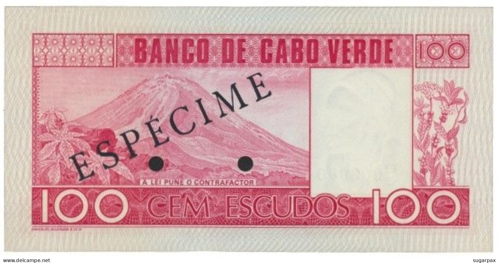 CAPE VERDE - 100 ESCUDOS - 20.01.1977 - Pick 54.s2 - Unc. - ESPÉCIME In BLACK - Kaapverdische Eilanden