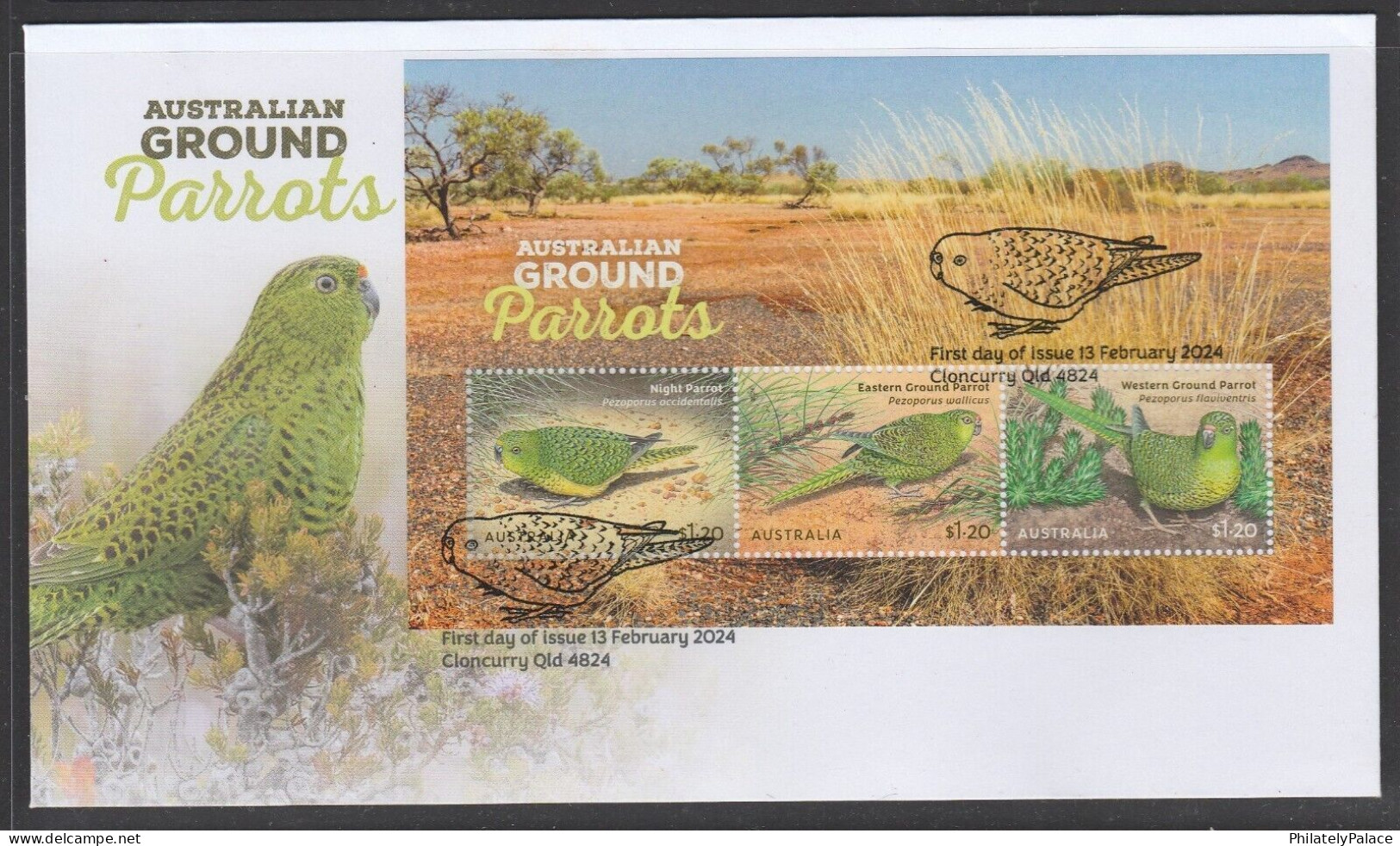 AUSTRALIA 2024 Aussie Birds, GROUND PARROTS, MINISHEET On FDC Cover (**) - Nuevos