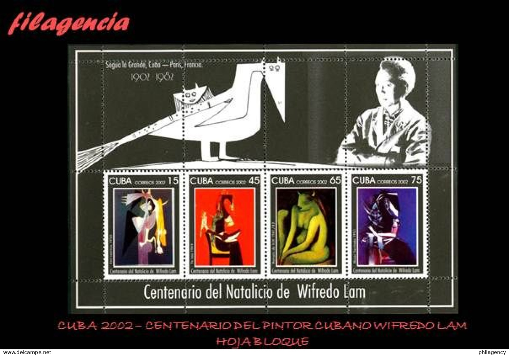 CUBA MINT. 2002-25 CENTENARIO DEL PINTOR CUBANO WIFREDO LAM. HOJA BLOQUE - Nuevos