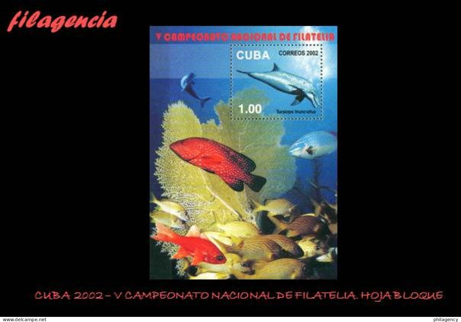 CUBA MINT. 2002-27 V CAMPEONATO NACIONAL DE FILATELIA. FAUNA. PECES. HOJA BLOQUE - Nuovi