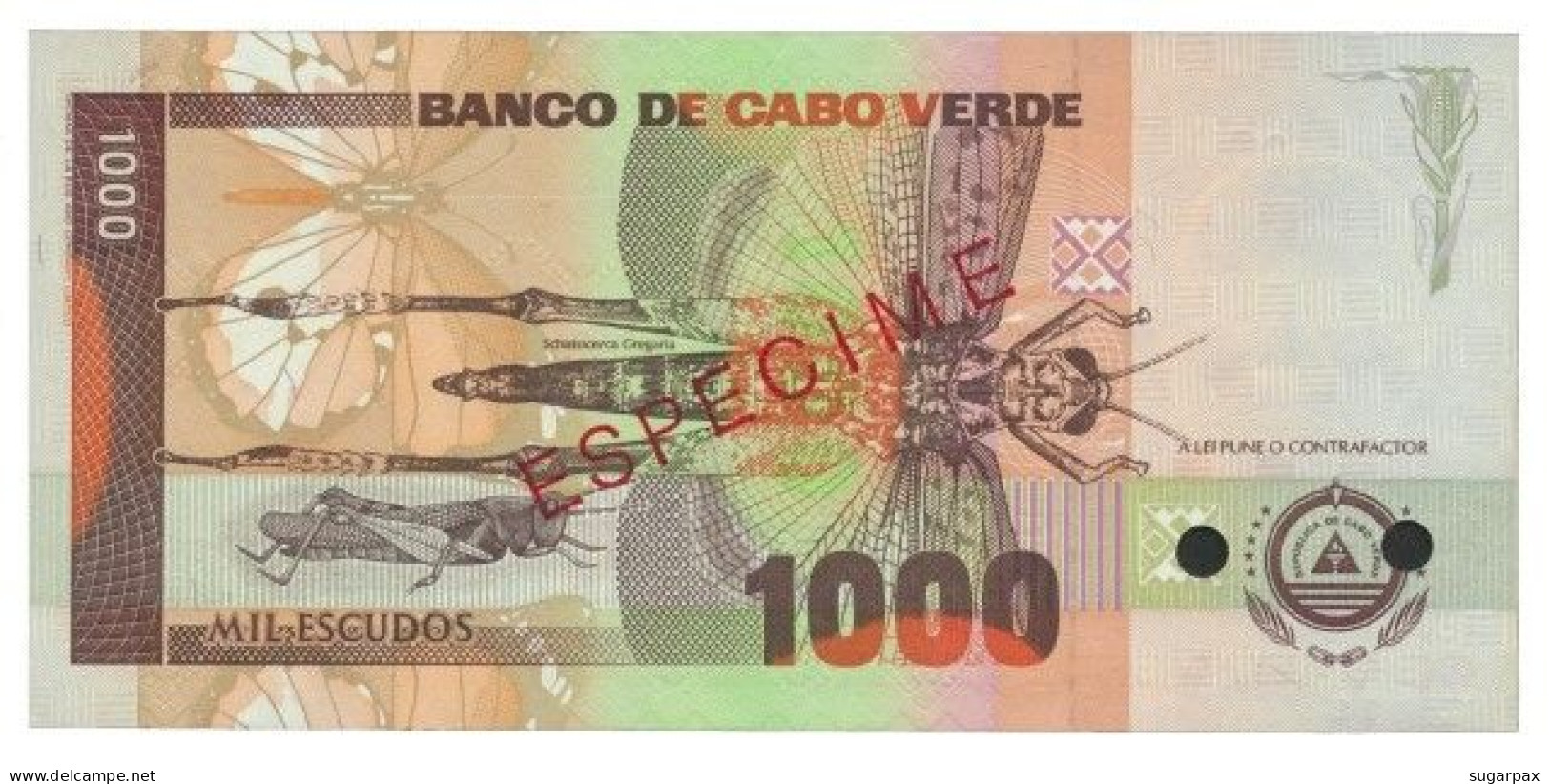 CAPE VERDE - 1000 ESCUDOS - 05.06.1992 - Pick 65.s1 - Unc. - ESPÉCIMEN In RED - 1 000 - Cape Verde