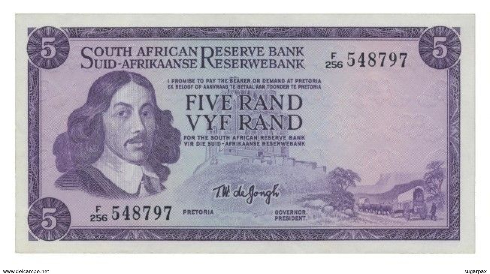 South Africa - 5 RAND - ( 1966 - 1976 ) - Pick 111.c - Sign. 5 ( 1975 - 76 ) - Watermark: J. Van RIEBEECK - Zuid-Afrika