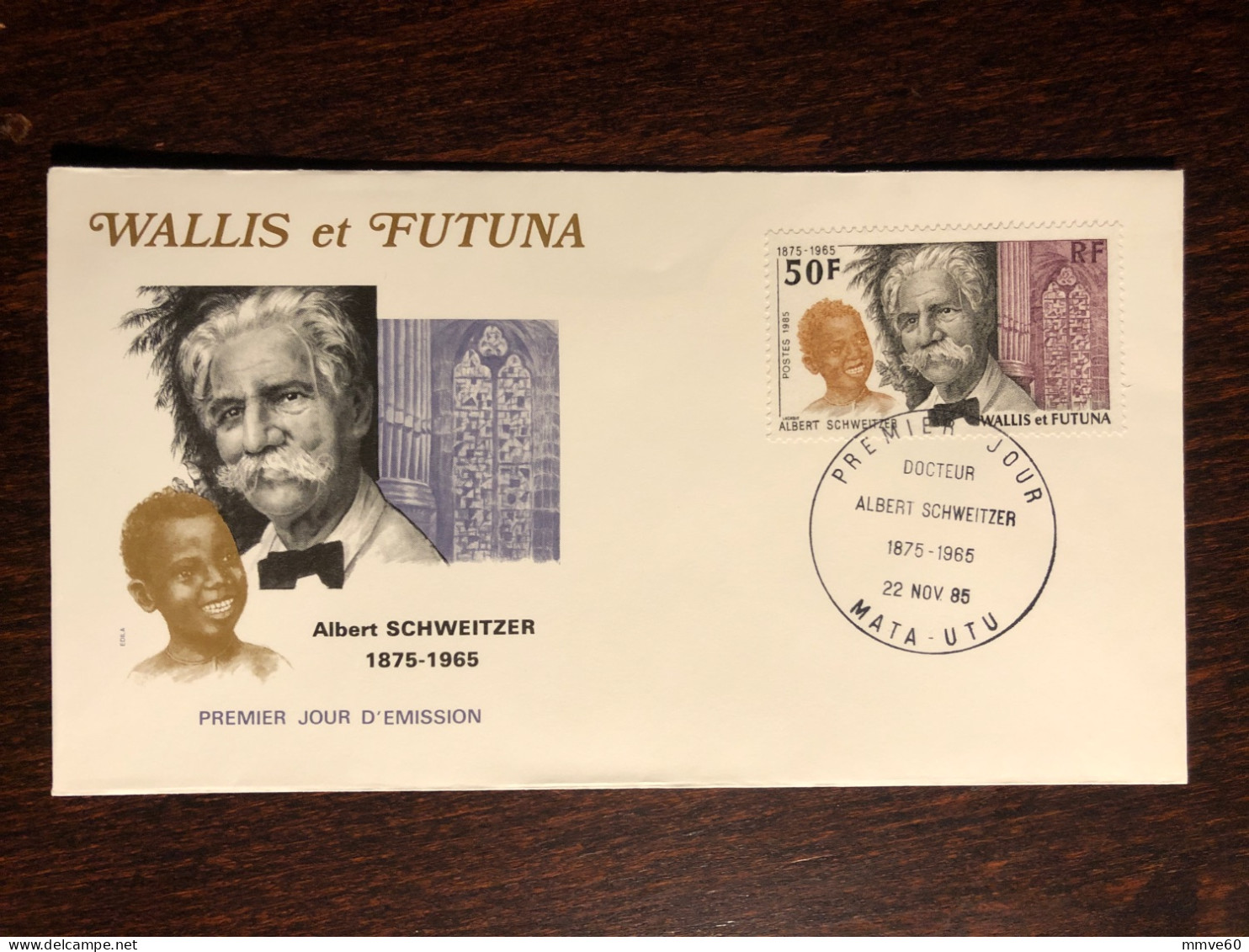 WALLIS & FUTUNA FDC COVER 1985 YEAR SCHWEITZER  HEALTH MEDICINE STAMPS - Brieven En Documenten