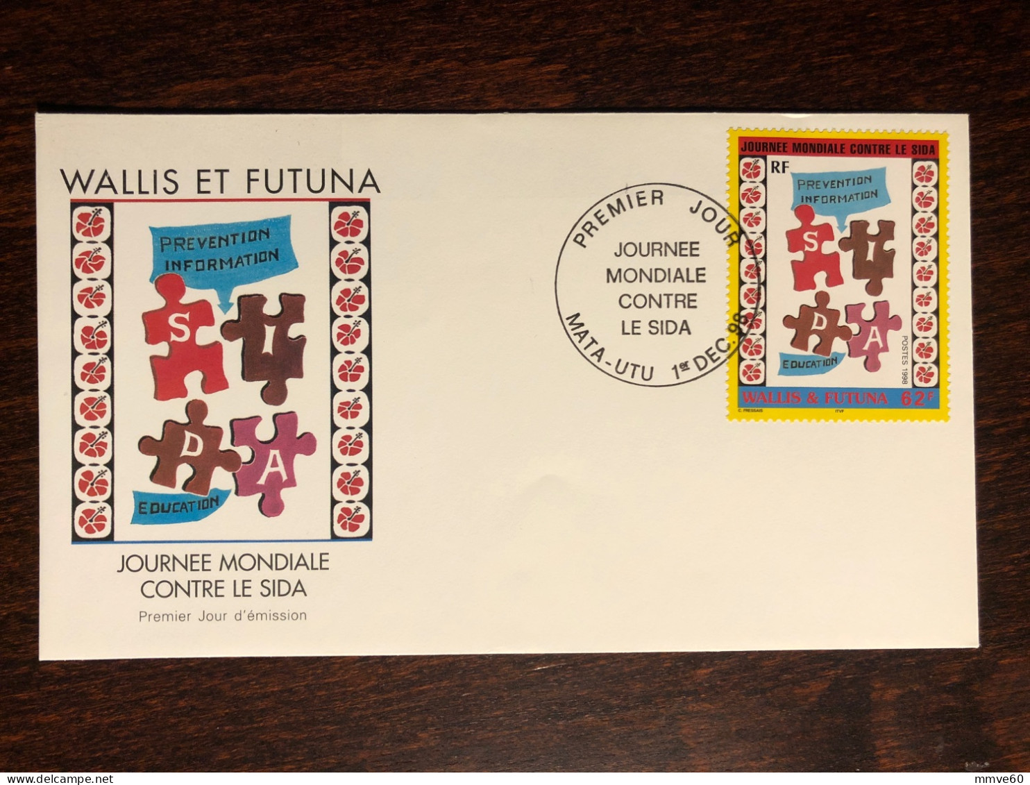 WALLIS & FUTUNA FDC COVER 1998 YEAR AIDS SIDA HEALTH MEDICINE STAMPS - Covers & Documents