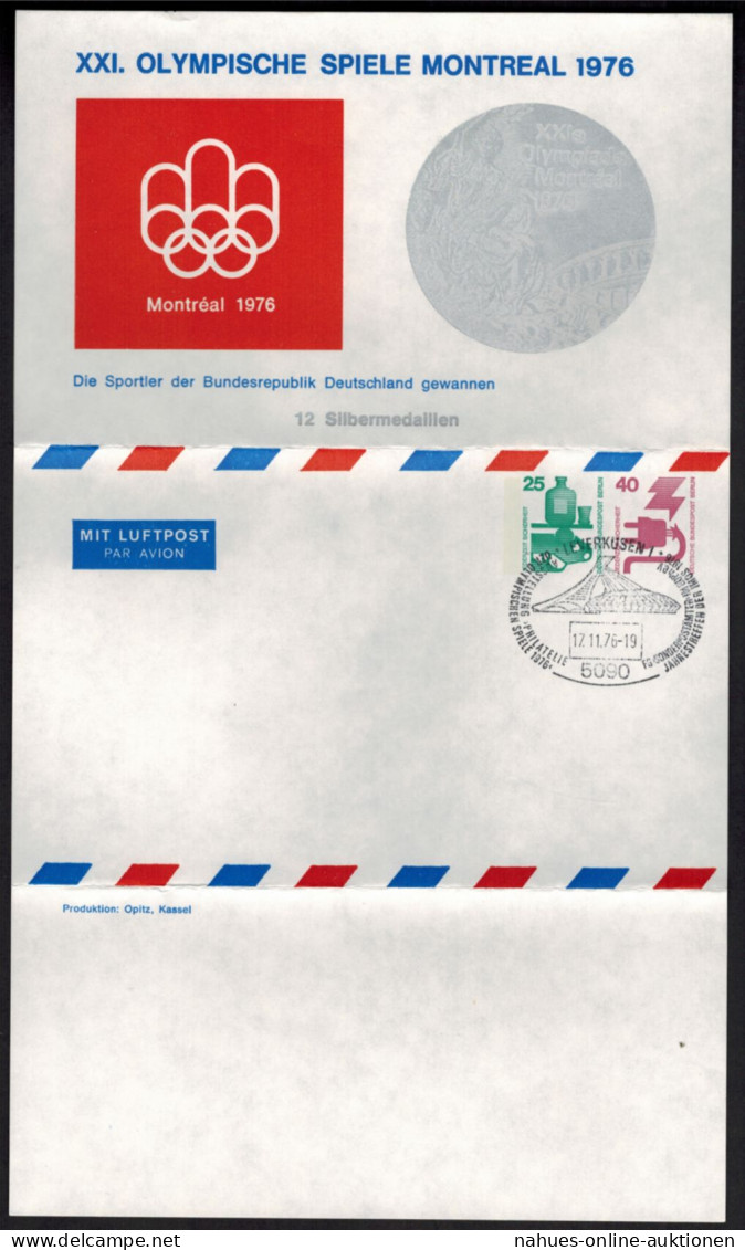 Privat Ganzsache Luftpost Faltbrief Olympia 1976 2 WST Unfall Leverkusen - Privatpostkarten - Gebraucht
