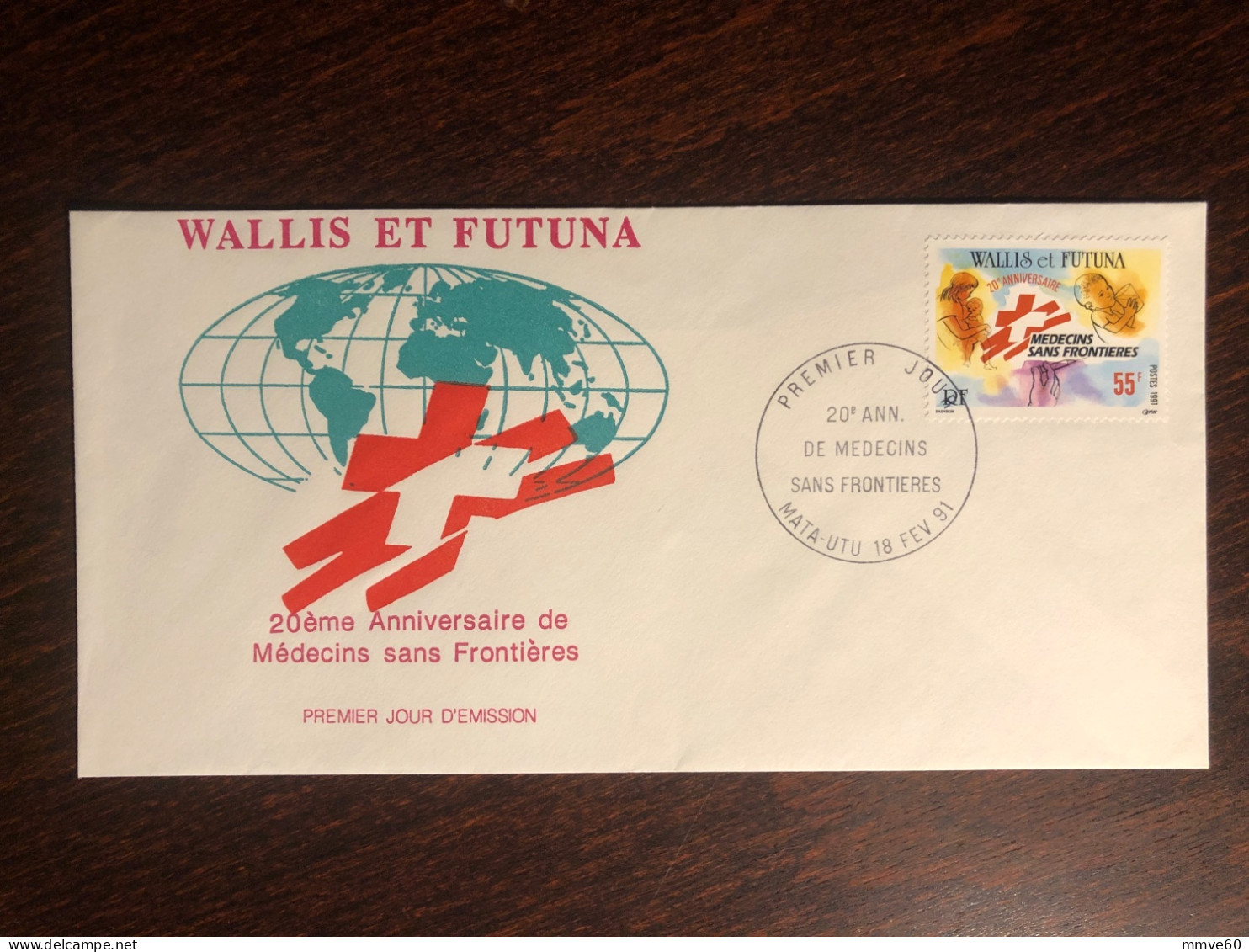 WALLIS & FUTUNA FDC COVER 1991 YEAR DOCTORS WITHOUT BORDERS RED CROSS HEALTH MEDICINE STAMPS - Lettres & Documents